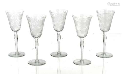 FOSTORIA QUALITY ETCHED GLASS WINE GOBLETS, 12 PCS, H 8.25&q...