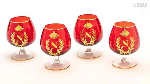 FRENCH EMPIRE STYLE RUBY GLASS BRANDY SNIFTERS, 6 PCS, H 4.7...