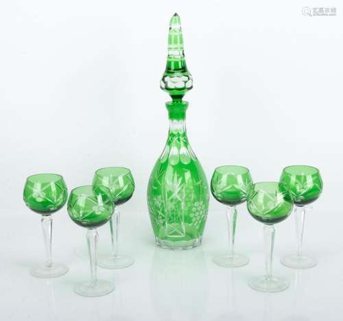 BOHEMIAN GLASS DECANTER & CORDIAL SET, 7 PCS, H 8"-...