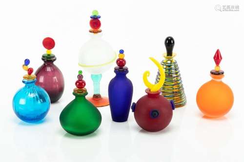 VENETIAN GLASS PERFUME BOTTLES, 8 PCS, H 5-8"