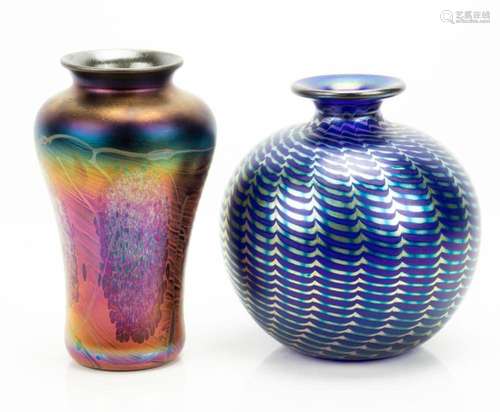 STEVEN CORREIA AND CARLSON ART GLASS VASES, LATE 20TH C., TW...