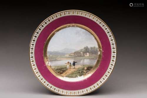 DAGOTY, Paris. Assiette à décor polychrome sur le fond de tr...