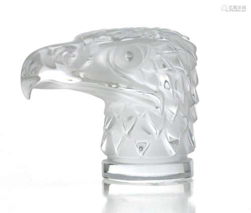 LALIQUE (FRANCE) FROSTED GLASS EAGLE HEAD MASCOT, H 4.5"...