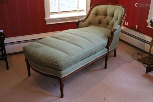 LOUIS XVI STYLE CARVED WALNUT, UPHOLSTERED CHAISE LOUNGE, H ...