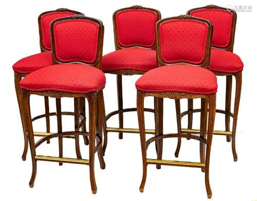 WALNUT BAR CHAIRS, 5 PCS, H 44", W 20", D 17"