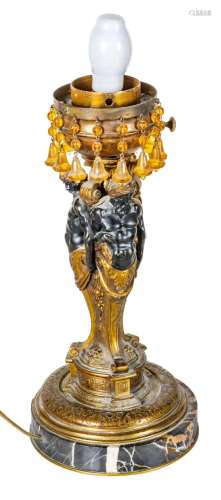 FRENCH BRONZE AND MARBLE CARYATID LAMP BASE, C 1900 H 16&quo...