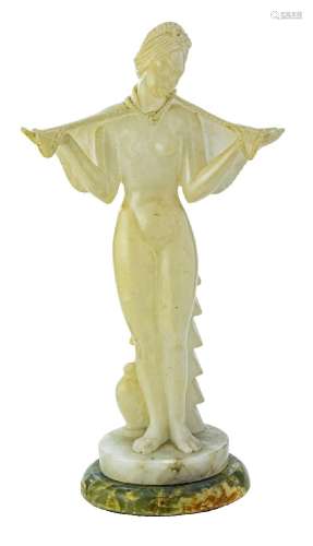 ITALIAN FIGURAL CARVED ALABASTER TABLE LAMP, H 17", W 8...
