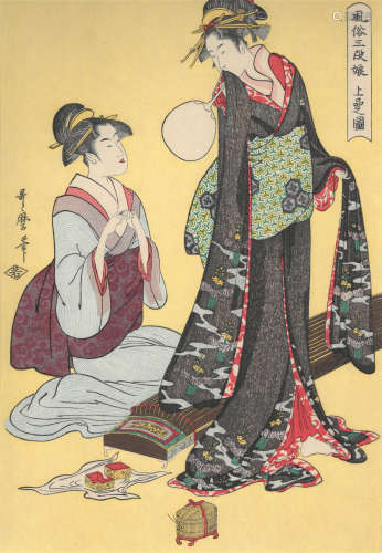 喜多川歌麿  风俗三段娘——上品之图 木刻版画