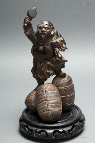 JAPANESE BRONZE SCULPTURE, H 9.5", W 4", DAIKOKUTE...