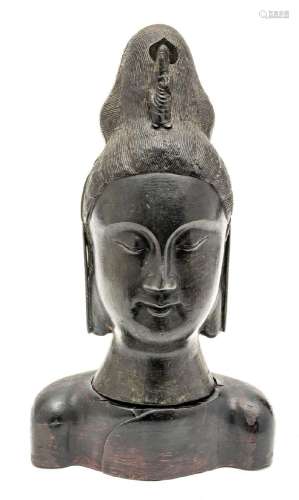 CHINESE BRONZE PATINATED METAL BUST, H 12" W 5"