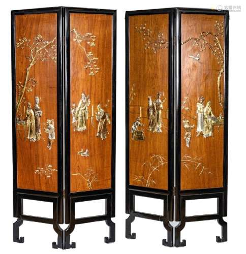 CHINESE FOUR PANELED FOLDING SCREEN, H 79", W 19" ...