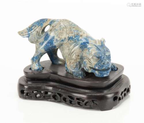 CHINESE CARVED LAPIS LAZULI IMPERIAL LION, H 2.25", L 4...
