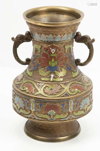 CHINESE BRONZE CHAMPLEVE VASE, C 1900, H 9.75" DIA 6.5&...