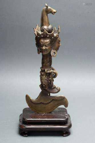 TIBETAN BRONZE SCULPTURE, H 12", W 5", HAYAGRIVA P...