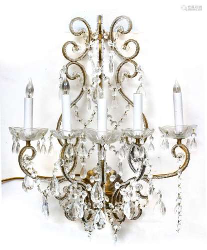 MARIA THERESA STYLE GILT BRONZE & CRYSTAL SCONCE, H 21&q...