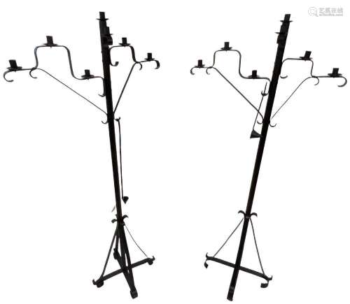 WROUGHT IRON FLOOR STYLE CANDLEHOLDERS, PAIR H 69" W 29...