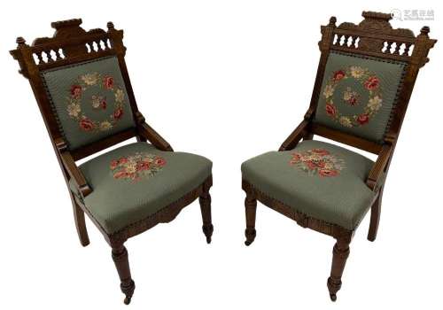 WALNUT AND NEEDLEPOINTE SIDE CHAIRS, C 1880 PAIR H 38" ...