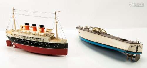 TOY MODEL BOATS, C 1950 2 PCS, L 15", 18"