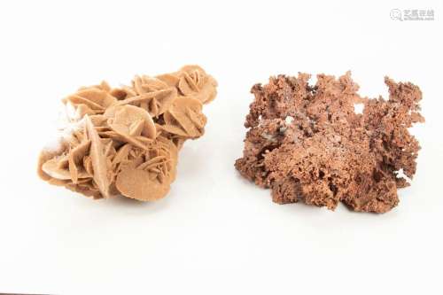 GYPSUM DESERT ROSE & COPPER SPECIMENS, 2 PCS, L 10"...