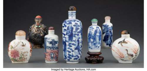 A Group of Seven Chinese Snuff Bottles Marks to largest: fou...