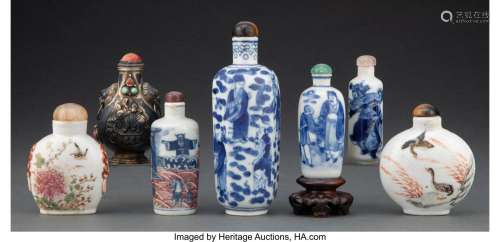 A Group of Seven Chinese Snuff Bottles Marks to largest: fou...
