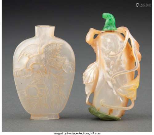 Two Chinese Mother-of-Pearl Snuff Bottles 2-3/8 x 1-5/8 x 0-...