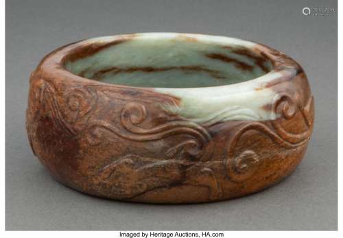 A Chinese Carved Jade Bangle, Ming Dynasty 1-3/4 x 4-1/2 inc...
