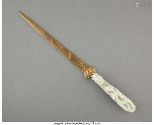 A Chinese Jade Belt Hook Mounted as a Letter Opener, Qing Dy...