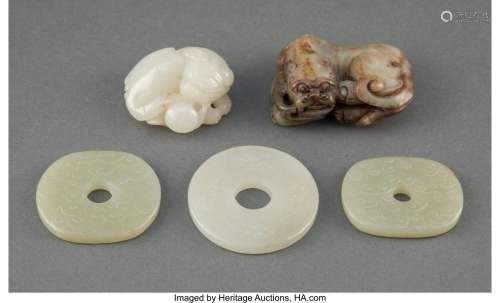 A Group of Five Chinese Carved Jade Articles 1 x 2-1/2 x 1-7...