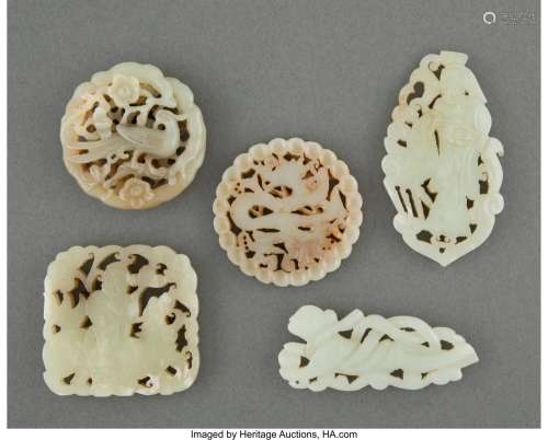 A Group of Five Chinese Carved Jade Plaques 3-1/8 x 1-7/8 x ...