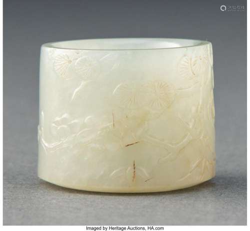 A Chinese Carved Jade Archer's Ring, Qing Dynasty 1 x 1-...