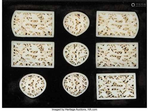 A Group of Nine Chinese Carved Jade Plaques 3-1/4 x 2 x 0-1/...