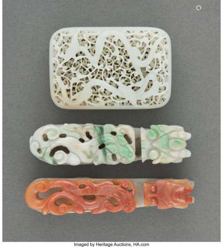 A Group of Three Chinese Jadeite Carvings 3-1/4 x 0-3/4 x 1 ...