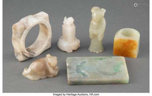 A Group of Six Chinese Jade Carvings 3-1/8 x 2-1/8 x 0-3/8 i...