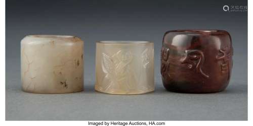 A Group of Three Chinese Hardstone Archer's Rings 1-1/8 ...