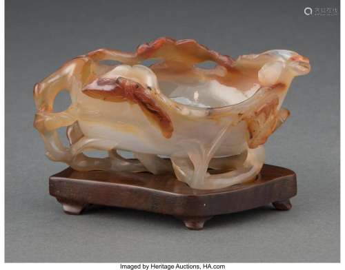 A Chinese Carved Agate Brush Washer 2-1/8 x 5 x 3-1/8 inches...