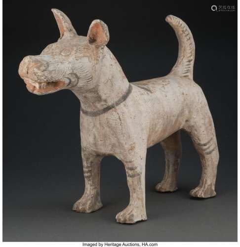 A Large Chinese Painted Pottery Model of a Standing Dog, Han...