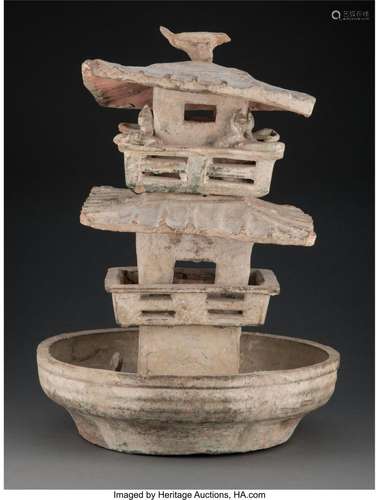 A Chinese Pottery Pagoda 17-1/4 x 13 x 13 inches (43.8 x 33....