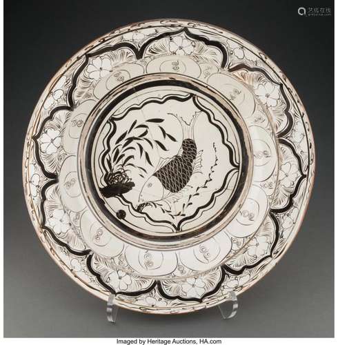 A Large Chinese Cizhou Dish, Song/Yuan Dynasty 21 x 21 x 4 i...