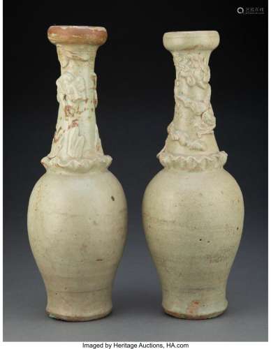 Two Chinese Yueyao Celadon Funerary Vases, Han Dynasty 15 x ...