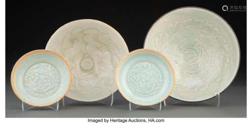 A Group of Four Chinese Celadon and Qingbai Glazed Porcelain...