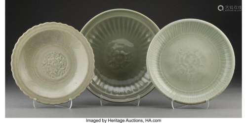 A Group of Three Chinese Longquan Glazed Dishes 12-1/2 x 12-...