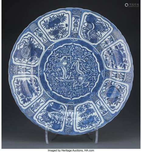 A Large Chinese Blue and White Kraak Charger with Double Dra...
