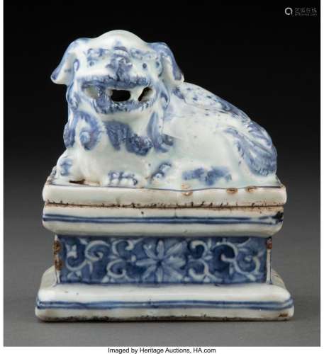 A Chinese Blue and White Lion-Form Censer, Ming Dynasty, Wan...