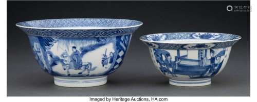 Two Chinese Blue and White Bowls Marks to largest: six-chara...
