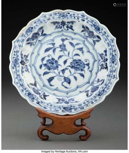 A Chinese Blue and White Bracket Lobed Dish, Ming Dynasty, Y...