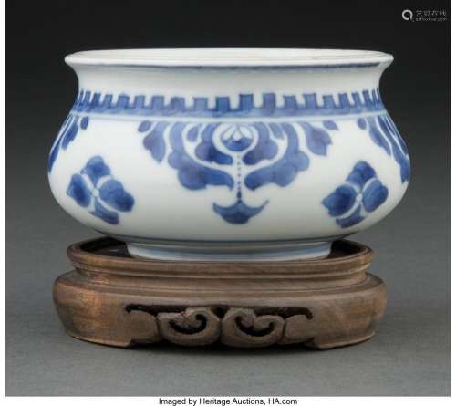 A Small Chinese Blue and White Censer, Kangxi Period 2-1/2 x...