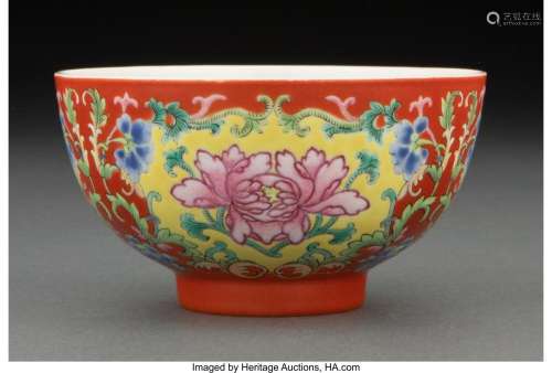 A Chinese Yangcai Porcelain Bowl Marks: six-character Daogua...