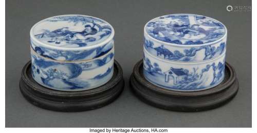 Two Chinese Blue and White Covered Boxes Marks to one exampl...