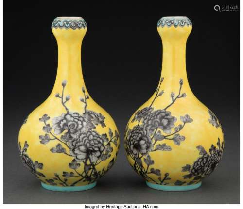 A Pair of Chinese Yellow-Ground Dayazhai-Style Vases, Qing D...
